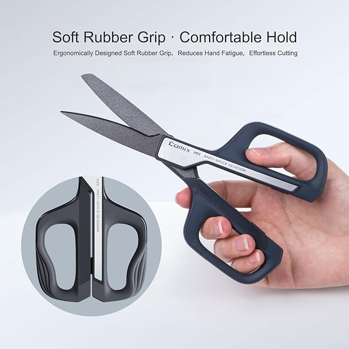 Comix 7-Inch Craft Scissors, Stainless Steel Blades, Ergonomic Handles, Ideal for Arts, Crafts and Office Use, Blue & Silver