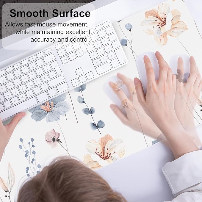 QIYI Large Mouse Pad, Floral Desk Mat for Desktop, Women Girls PU Leather Waterproof Gaming Mousepad, Computer Laptop Flower Desk Accessories Protector Writing Pad for School Office Home 31.5" x 11.8"