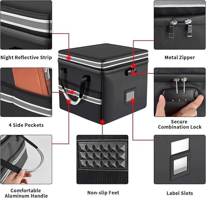 5200°F Upgraded Fireproof Document Box & Fireproof Expanding File Folder, 2 Layer File Cabinet Organizer with lock,Collapsible Water Resistant Storage for Hanging Letter/Legal Folder Home Office-60L