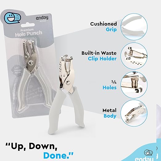 Single Hole Punch Metal Grey, 1/4” Hole Puncher with Soft Grip Handles for Paper and Crafts Round Circle Shape, for Kids and Adults, Also Available in Green, Pink, Red, Blue, Purple, 2 Pc – by Enday