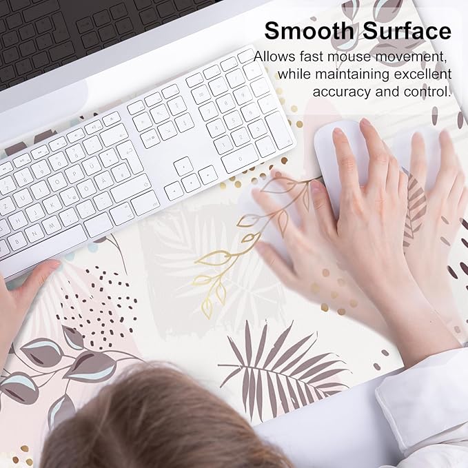 QIYI Large Mouse Pad, Extended Desk Mat for Desktop, PU Leather Waterproof Gaming Mousepad, Computer Desk Accessories Protector Writing Pads for School Office Home 31.5" x 15.7" - Abstract Leaves