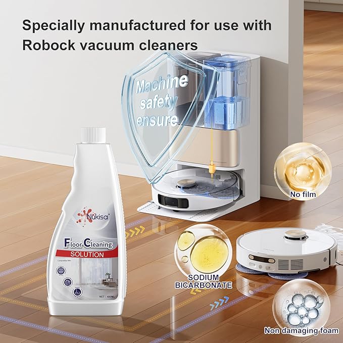 Nukisa Sweet Orange Scent Floor Cleaning Solution Compatible With Roborock Robot Vacuum And Mop Cleaner， Deep Cleans For Multiple Hard Floors, Suitable With All Robot Vacuums With Mopping (2 Bottle)