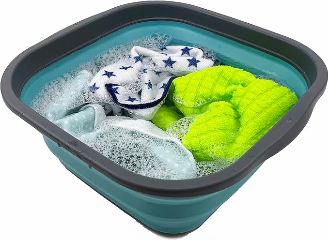 SAMMART 5.5L (1.4 Gallons) Collapsible Tub - Foldable Dish Tub - Portable Washing Basin - Space Saving Plastic Washtub (Grey/Crystal Blue)