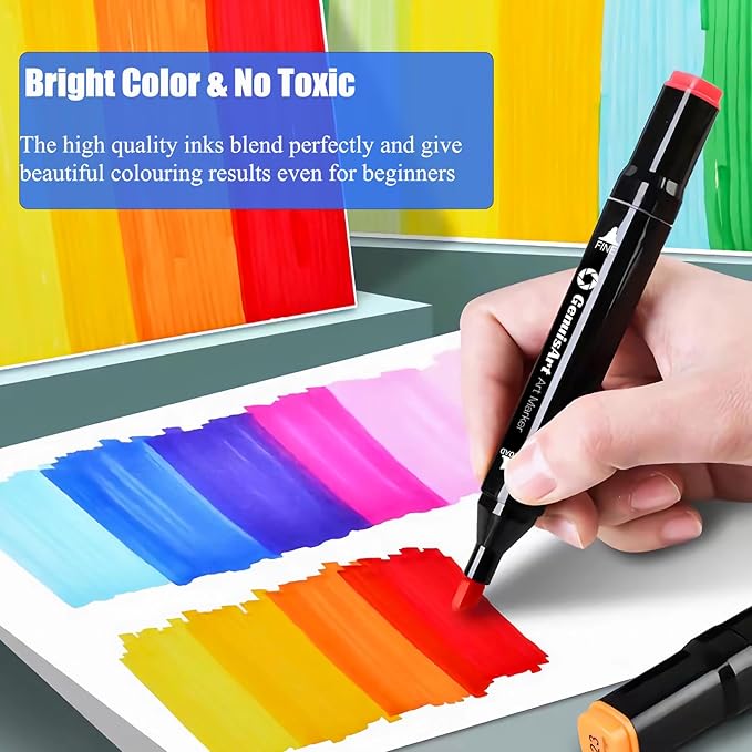 Alcohol Markers, 24 Colors Chisel & Fine Dual Tips,Paint Markers For Coloring, Drawing, Sketching, Card Making and DIY Patinting- Perfect for Adults and Kids (Black Barrel, 24)