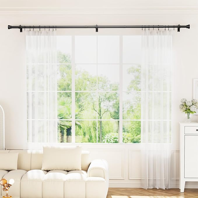 Curtain Rod 32-88 Inch, Heavy Duty 1 Inch Adjustable Curtain Rods for Windows, Black Long Window Treatment Rods, Modern Design, Easy Installation