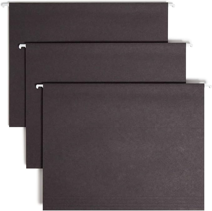 Smead Standard Hanging File Folders, 25 Count, Black, 1/5-Cut Adjustable Tabs, Letter Size (64062)