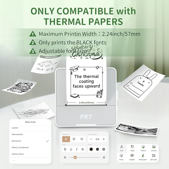 PRT S2 Mini Desktop Label Printer Portable Thermal Printer Sticker Maker Bluetooth Connection Mini Label Maker with 1 Roll of Stickers for Printing Study Notes Small Printer for Home Use