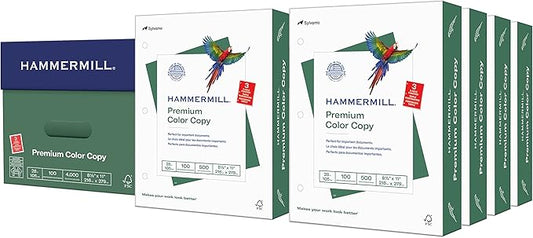 Hammermill Printer Paper, Premium Color 28 lb Copy Paper, 3 Hole - 8 Ream (4,000 Sheets) - 100 Bright, Made in the USA, 102500C