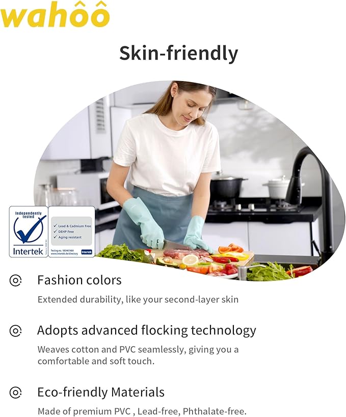 LANON wahoo Skin-Friendly Cleaning Gloves, Dishwashing Kitchen Gloves with Cotton Flocked Liner, Reusable, Non-Slip, Surf Spray, Medium