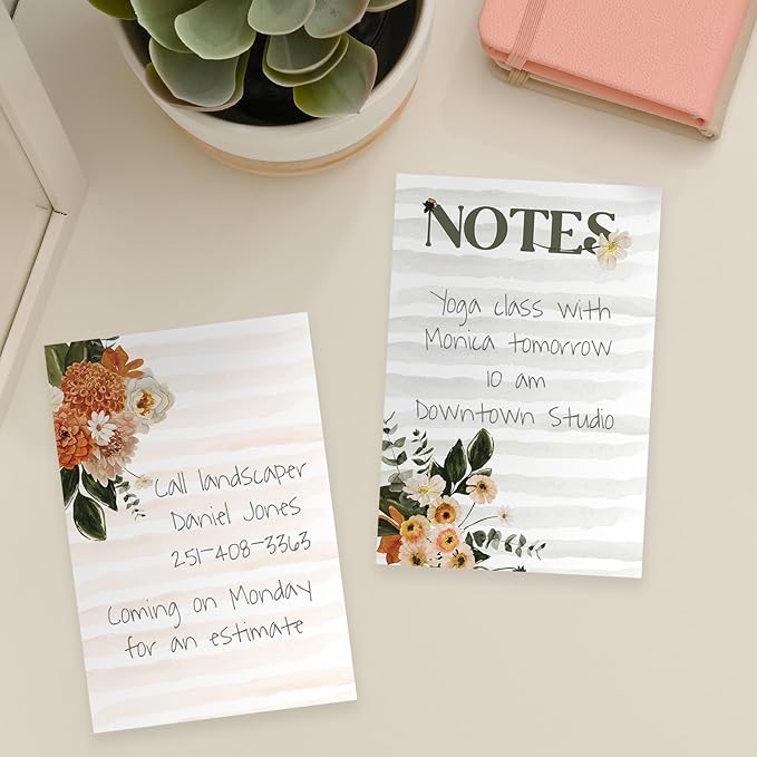 Floral Sticky Note Pads / 4" x 6" Repositionable Indie Boho to Do Sticky Notes / 5 Moody Striped Designs / 50 Sheets Per Pad Set of 5 / Made in USA