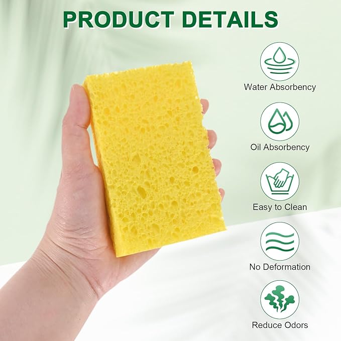 M METERXITY 6-Pack Kitchen Sponges, Condense Eco Cellulose Non-Scratch Scrub Heavy Sponge for Kitchen/Household/Bathroom, Clean Tough Messes Dish Scrubber [Yellow]