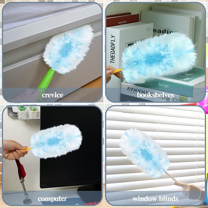 Vesici 150 Pcs Duster Refills Compatible with Swiffer Dusters Bulk Disposable Replacement Thickened with 1 Handle Heavy Duty for Cleaning, Office (Blue)