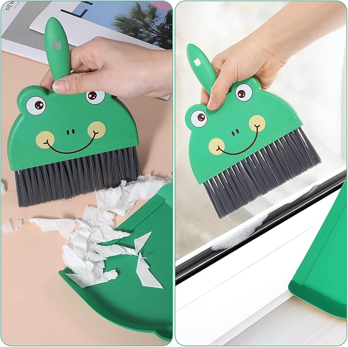 Tyqour Green Small Dustpan and Brush Set Cute Mini Hand Broom and Dustpan Set Portable Durable Desktop Cleaning Supplies for Tabletop Debris Keyboards