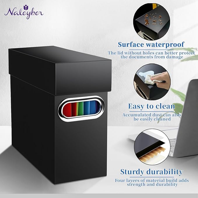 File Organizer Box with Lid, Collapsible Hanging File Folder Storage Boxes for Documents, Portable Filing Organizer for Office, Home, Classroom(Black, 2 Pack)