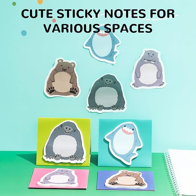 M&G Beamy Animal Sticky Notes, 4 Pads 120 Sheets, 3 x 2 Inch Cute Cartoon Memo Pads, Foldable Stand Self-Stick Notes for School Office Home