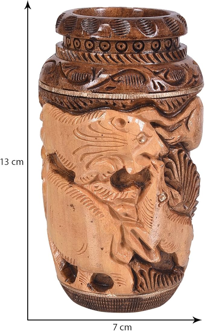 Craft Trade Hand Carved Wood Pencil Holder for Desk Organizer for Home School Office Supplies Pen Pot Storage Suitable for Stationery - Natural Wood