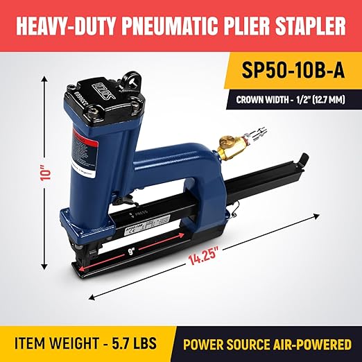 IDL Packaging SP50-10B-A Heavy-Duty Pneumatic Plier Stapler for 1/2" (12.7 mm) Crown Staples - Professional Air Powered Staple Gun - Air Pressure Staple Gun for Fast Cardboard and Carton Binding