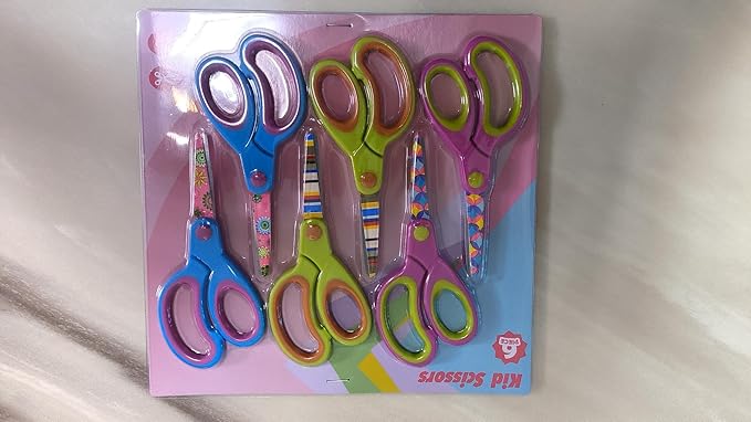Kids Scissors, Blunt Tip Safety Children's Craft Scissors, Soft Grip, for Home and School, for Children 3 Years or Older, Pink, Blue, Fruit Green 6 Pairs