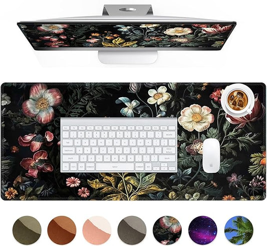 HAOCOO Vintage Aesthetic Floral Plant Desk Mat, Desk Matt for Desktop, Large Mouse Pad Drom Decor, Keyboard Mats for Desk, Computer Desk Cover Mat for Office, Home and School Accessories