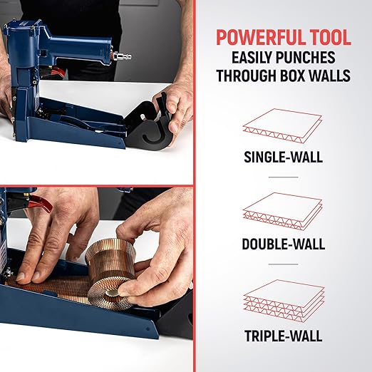 IDL Packaging RAIN-19-GR Heavy-Duty Pneumatic Staple Gun for Extra Tough Sealing with 1 1/4" (32 mm) Crown Staples - Heavy-Duty Air Powered Roll-Feed Stapler for Fast Box Closing