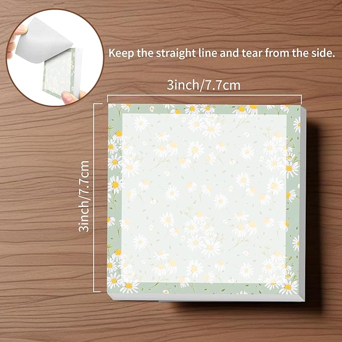 Sticky Notes, 2 Pads, 3x3 inches, Cute Colorful Fun Self-Stick Note Pads, Easy Post, Strong Adhesive Notepad Green Daisy Field