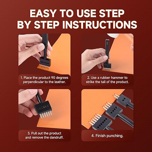 Leather Hole Punch Tool Set, 2/4/6 Prongs, Round Hole Chisel Kit, Professional Leathercraft Tools (6mm)