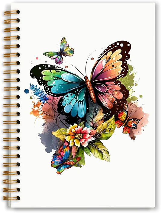 Butterfly Floral Notebook, Watercolor Cottagecore Flowers Journal for Writing, Butterfly Floral Aesthetic Journal for Women, Spiral Notebook 5.5x8.3 Inch