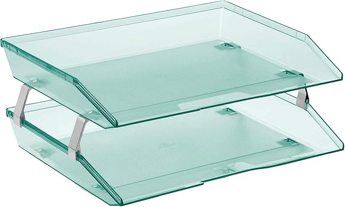 Acrimet Facility 2 Tier Letter Tray, Side Load, Letter Size/A4, Desktop File Organizer, Plastic (Clear Green Color)