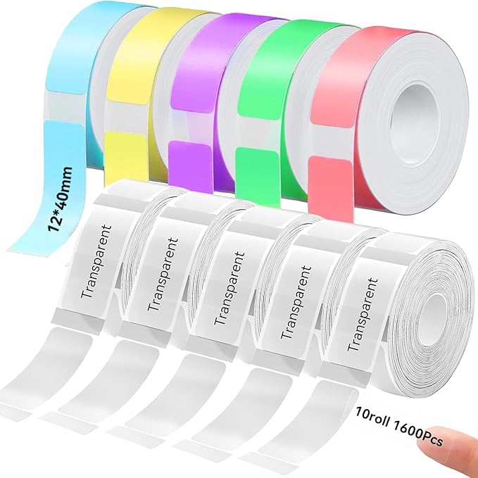 eebbl Label Maker Tape Refill 12mm 0.47, Standard Laminated Thermal Label Tape Replacement, 0.47"×1.57"(12×40mm) 1650 Labels/10Rolls/Pack, High Definition Labeling Tape for Home Office School Hotel