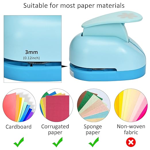 Craft Punches 8 Pack with 6 Sticker Paper, 1inch Hole Punch Shapes Medium Paper Shape Punches for Paper Craft DIY Scrapbooking