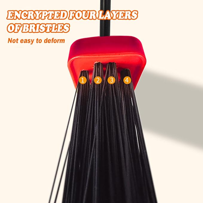 Xifando Heavy-Duty Adjustable Angle Broom with 56" Steel Handle - Ideal for Home, Garage, Kitchen, Bathroom, Office, and Outdoor Use - Durable & Efficient Cleaning Tool for Hard Floors (Red)
