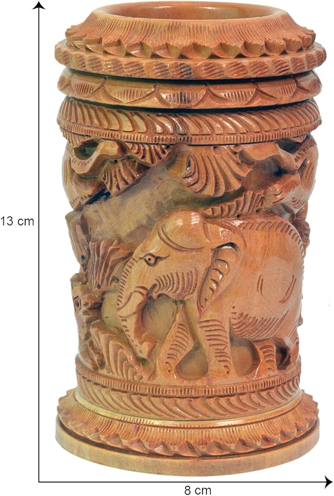 Craft Trade Hand Carved Wood Pen Holder for Desk Organizer for Home School Office Supplies Pencil Pot Storage Box Suitable for Stationery - Camel