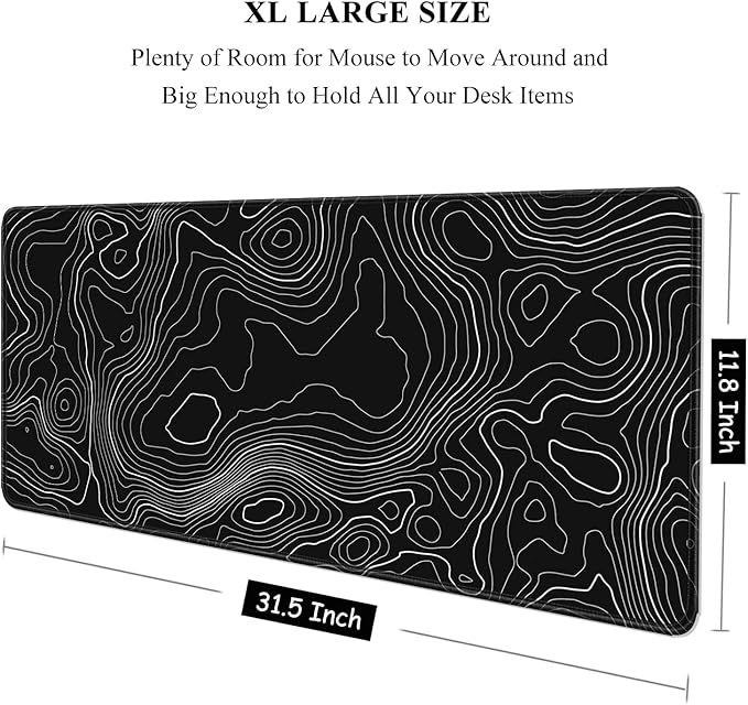 Auhoahsil Large Mouse Pad, XXL Desk Pad, Extened Mousepad 31.5" x 11.8", Non-Slip Rubber Base, Stitched Edges, Superior Surface, Gaming Keyboard Mat, Waterproof Desk Pad, Black Contour