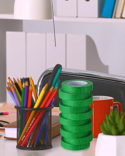 Fainne 40 Pcs Green Painters Masking Tape Bulk 1 Inch x 55 Yard, General Purpose Paint Band Removable Adhesive Tape Multi Surface Roll for Painting Labeling School Supplies