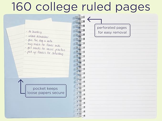 Steel Mill & Co Cute Mini Spiral Notebook, 8.25" x 6.25" Journal with Durable Hardcover and 160 Lined Pages, Light Blue Dots