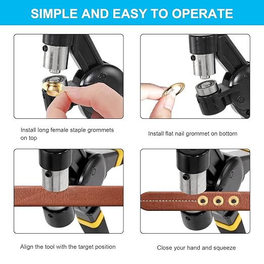 Grommet Tool Kit,Heavy Duty 3/8 Inch Handheld Eyelet Kit Manual Grommet Press Machine Plier Rivet Press with 500pcs Grommets Hole Punching Tool Eyelet Tool Kit for Fabric,Banner,Canvas Leather DIY