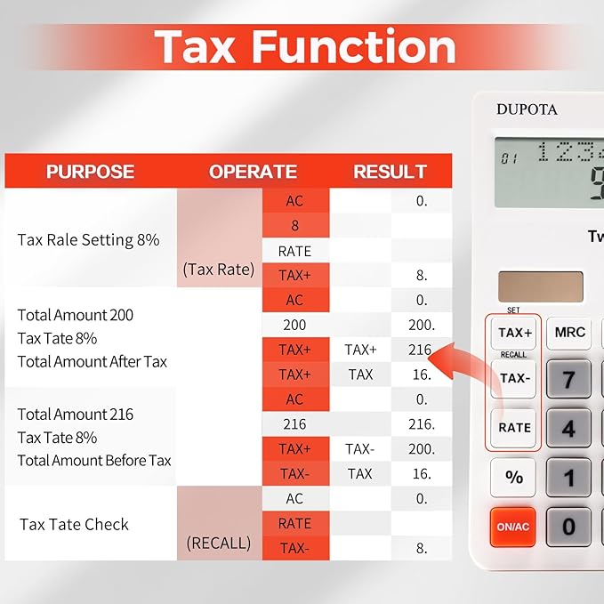 Desk Calculator Large Display Big Buttons with 12 Digits 2-line LCD, Dual Solar Power and Battery Calculators with Tax and Check Function for Office, Home, Accounting and Business Middle Size（OA-635）