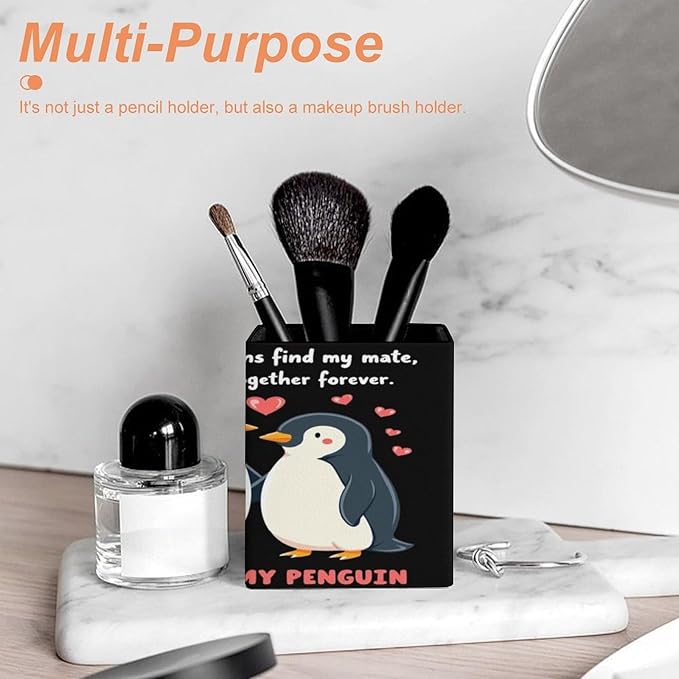 Women's Fashion Pencil Pen Holder Cup, Waterproof Office Supplies, Waterproof Multifunctional Office Supplies You Are My Penguin