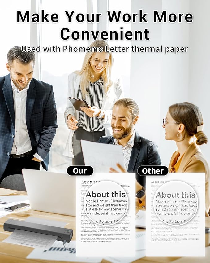 Phomemo Inkless Portable Printer for Travel - Wireless Thermal Printer Compatible with Phone & Laptop, Bluetooth Printers Supports 8.5" X 11" Letter Thermal Paper, Come with Carry Case