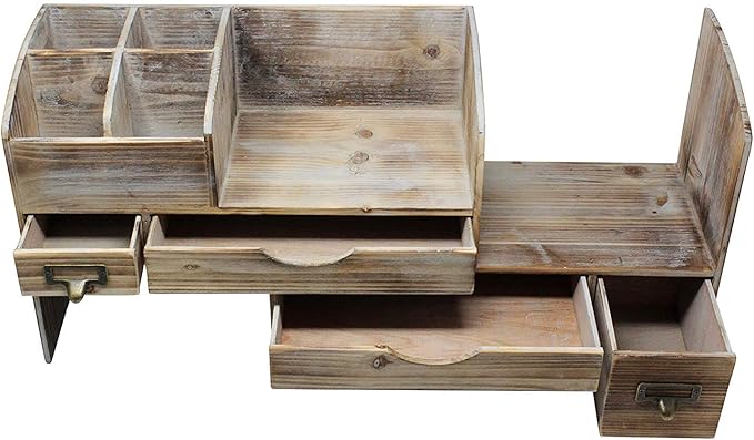 Executive Office Solutions Adjustable Wooden Office Desk Organizer For Desktop, Tabletop, or Counter – Wood Storage Shelf Rack – For Office Supplies, Desk Accessories, or Mail - Barnwood