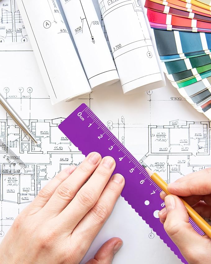 Honagu Triangular Ruler Set, 4 Pieces Aluminum Alloy Ruler, Metal Drafting Ruler, Geometric Protractor for Students, Draftsmen, Engineers, School Office Supplies (Purple)