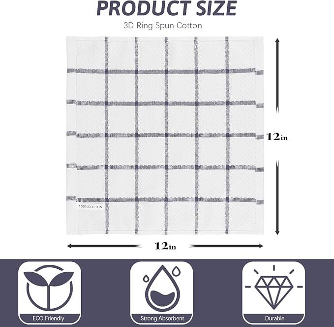 Nialnant 4PCS Cleaning Rags,100% Cotton Terry Dish Rags for Washing Dishes,Quick Drying Dish Cloths,Dish Towels for Kitchen,Purple Plaid-12x12in