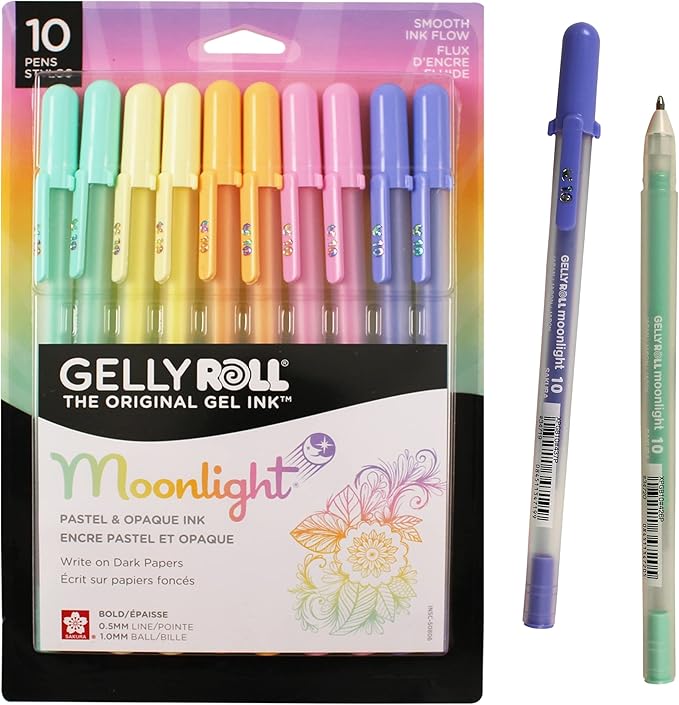SAKURA Gelly Roll Moonlight 10 Pastel & Opaque Gel Pens - Bold Point Ink Pen for Journaling, Art, or Drawing - Assorted Pastel Ink - Bold Line - 10 Pack