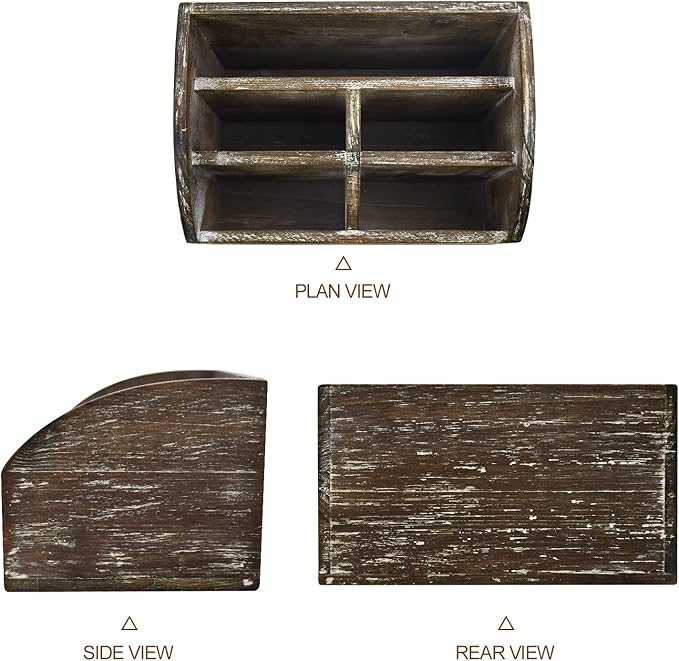 Wood Desk Organizer, Solid Wooden Dark Brown Pen Holder for Desktop Organizer, No Need Assembly, Home Office Supplies Workspace Organizers Mail Holder Remote Control Countertop Storage Box