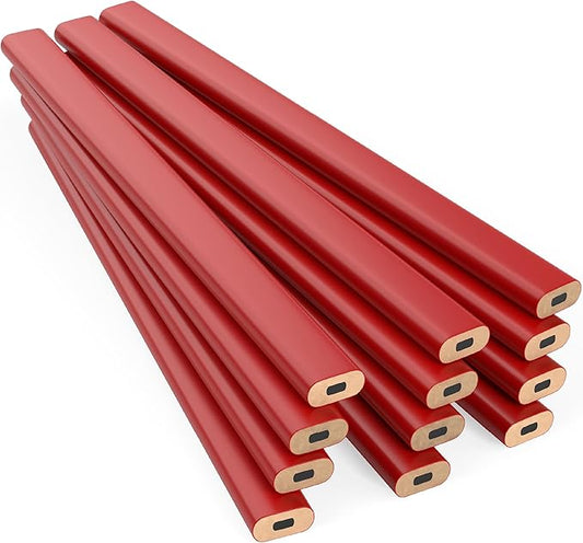 GRAPHITE Hard Lead Carpenter Pencils Bulk - (1) Pack of 12 Pieces Lumber Wooden Pencil #2 (HB) - Red