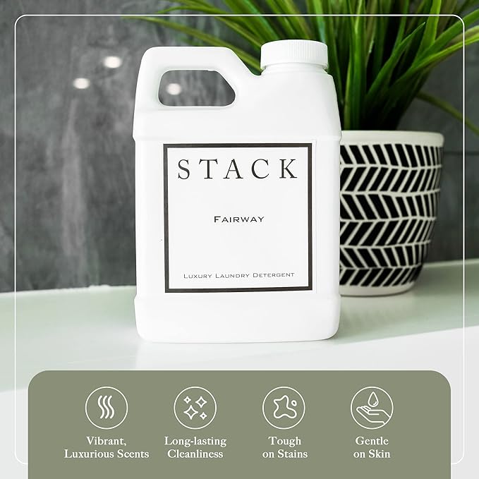 STACK Almost Home Luxury Laundry Detergent - Premium Scented Laundry Detergent for HE & Standard Washers - Infused With Wild Jasmine, Suede, & Musk - Dye Free Gentle & Effective Cleaning - 64 oz