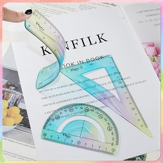 5 Pcs Flexible Rulers, 6inch 8inch 12inch Bendable Straight Ruler Triangle Ruler Protractor Soft Shatterproof Plastic Flexible Rulers with Centimeter and Inch Scales for School Classroom Office Home