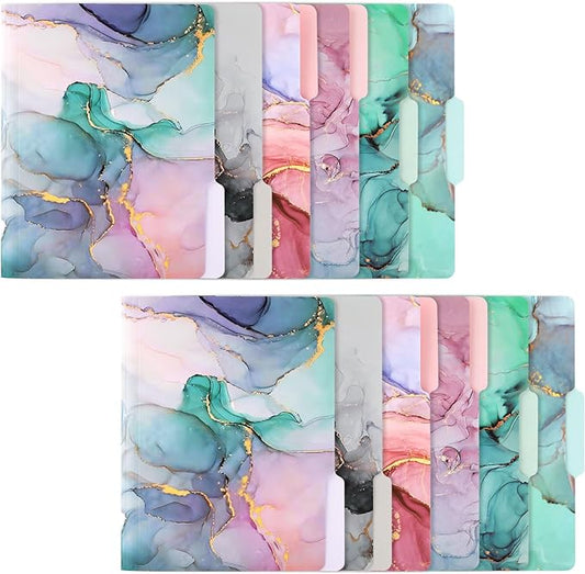 Ddaowanx Decorative File Folders Cute Colored File Folder,Letter Size File Folders for Documents,1/3-Cut Tabs,9 x 11.5 Inches,for Office,School,Home (12, Marble)