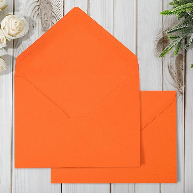 Whaline 50Pcs A7 Invitation Envelopes Set Burnt Orange Greeting Card Envelopes V-Flap Envelope Gift Card Sleeves for Fall Mailing Sending Card, 7.3x5.3 Inch