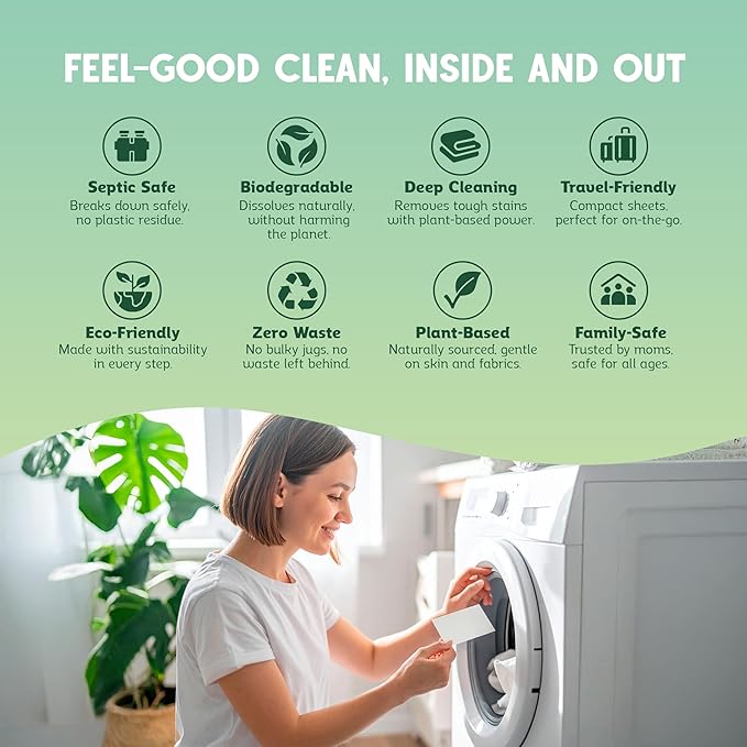 QLEAN Laundry Detergent Sheets (Travel Size 40 Loads) – Travel Laundry Detergent Sheets, Eco-Friendly Laundry Soap, HE & Standard Washer Safe, Stain Remover, Skin-Friendly - Ruby Sunset Bliss